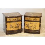 A pair of c.hinoiserie black lacquer cabinets, late 20th century, each of bowfront form with a