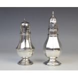An Edwardian silver sugar caster by Barker Brothers, Chester 1909, of faceted baluster form with