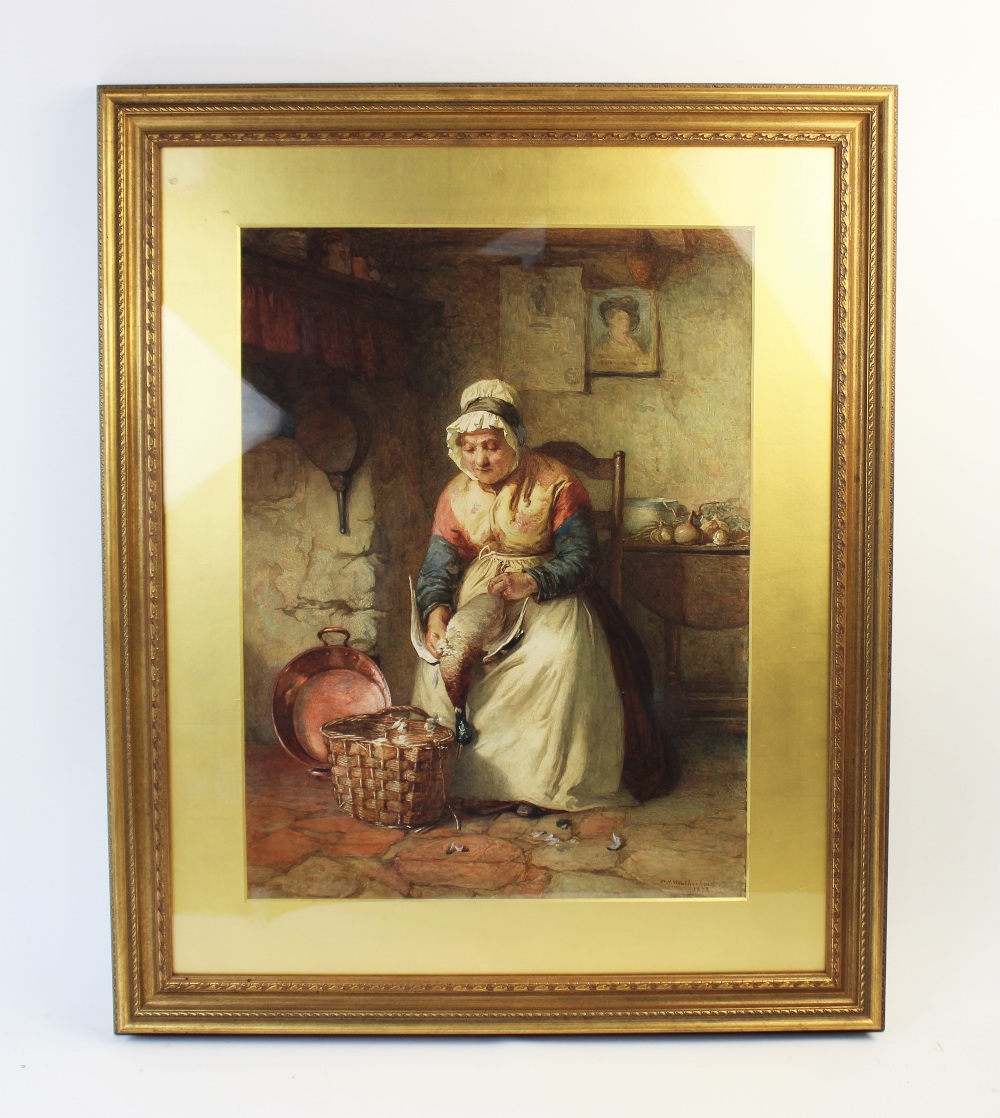 William Harris Weatherhead (1843-1903), 'Plucking', Watercolour on paper, Signed lower right and - Image 2 of 4