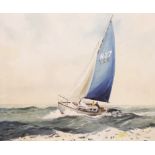 Dion Pears (British, 1929-1985), A Halcyon H27 yacht in full sale, Oil on canvas, Signed lower left,