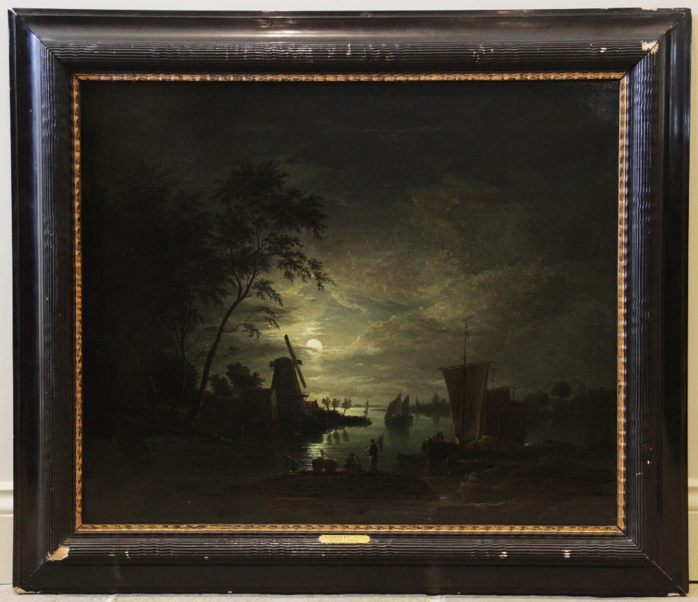 Edward Williams (British, 1782-1855), Moonlit river landscape with windmills, boats and figures - Image 2 of 12