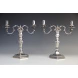 A pair of twin-branch silver candlesticks by Garrard & Co, Sheffield 1980, the detachable branches