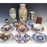 A selection of Japanese porcelain, Meiji period (1868-1912) and later, to include a Satsuma baluster