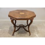 An Edwardian octagonal rosewood occasional table, centrally inlaid with a scalloped fan roundel,