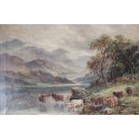 J. Lewis (English school, 19th century), Two mountainous landscapes with highland cattle, Oil on