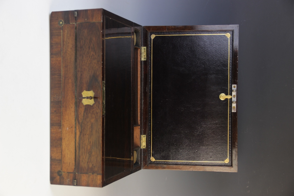 A mid 19th rosewood stationery box, the rectangular hinged cover centred with a shaped and - Image 2 of 4