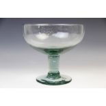 A hand blown studio glass pedestal bowl, 20th century, of goblet form, 19cm high, 20.5cm diameter