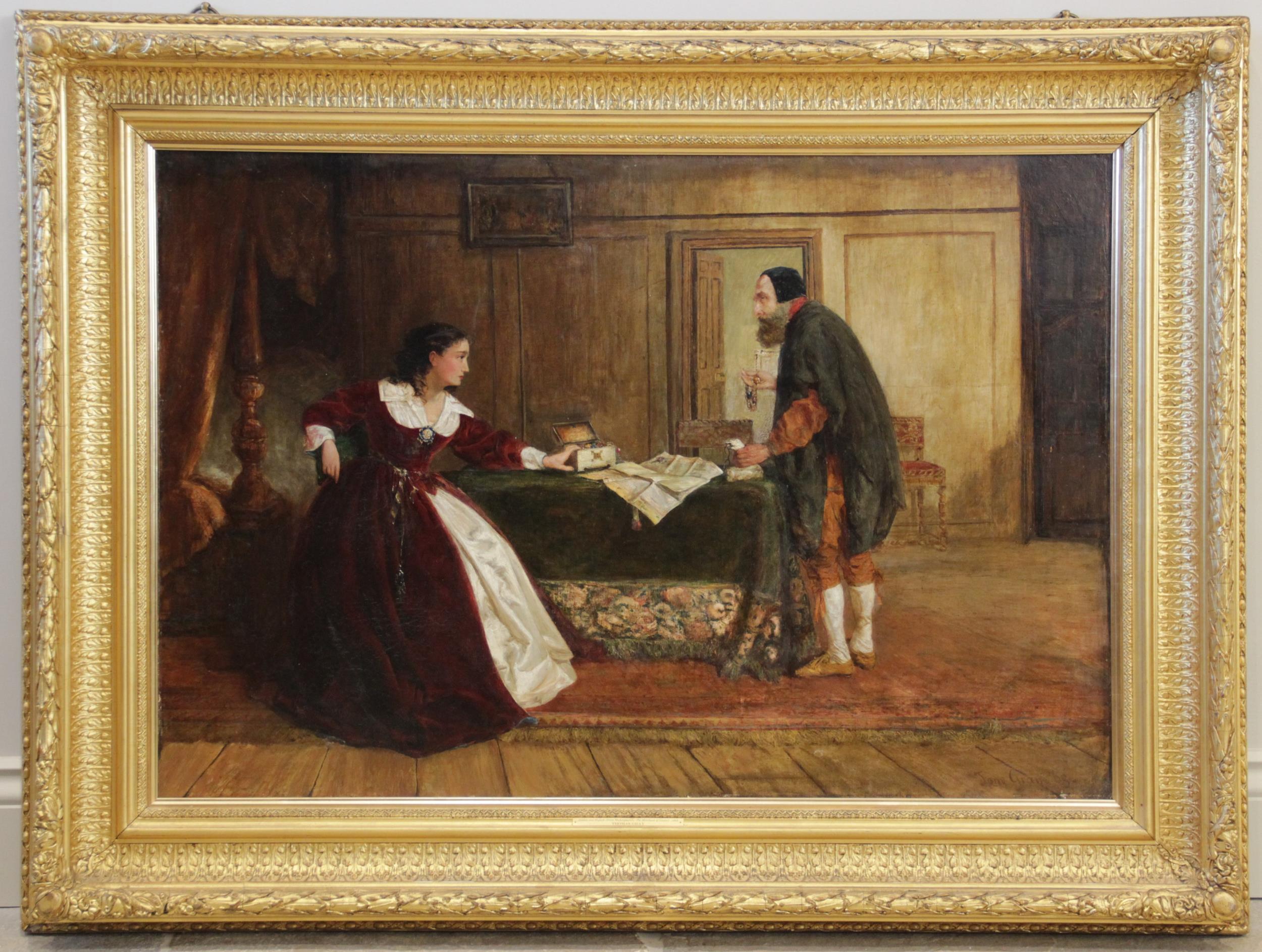 Thomas Gray (British, 19th Century), 'Jessica And Shylock', Oil on canvas, Signed lower right, named - Image 2 of 4