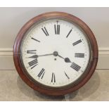 A Victorian mahogany drop dial single fusee wall clock, the 35cm painted dial applied with Roman