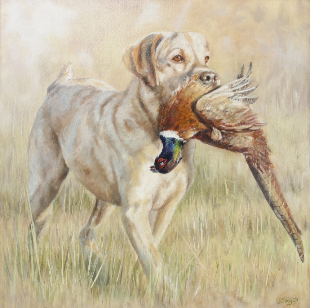 Sarah Clegg (British Contemporary), 'The Retrieve I (Pheasant)', Oil on canvas, Signed lower