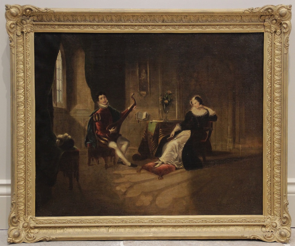 Manner of Adriano Cecchi (Italian, 1850-1936), A lutist entertaining a lady, Oil on canvas, - Image 2 of 3