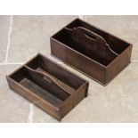 A George III oak twin compartment cutlery tray, of rectangular form, the raised central divider with