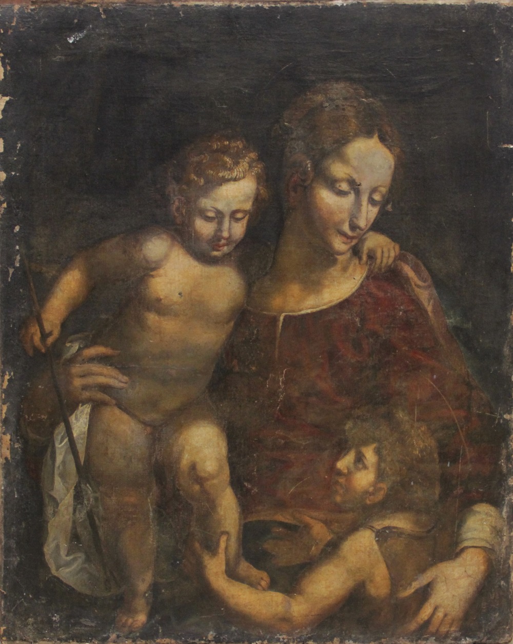 Italian school (18th century), Madonna and child with the infant John The Baptist, Unsigned, 98.