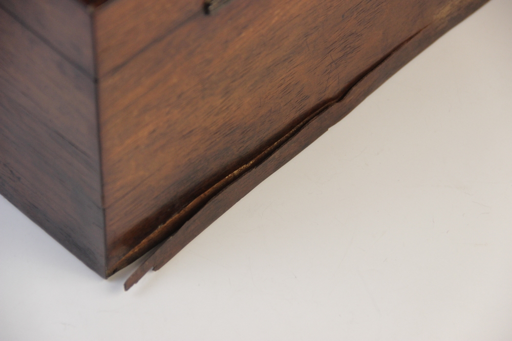 A mid 19th rosewood stationery box, the rectangular hinged cover centred with a shaped and - Image 3 of 4