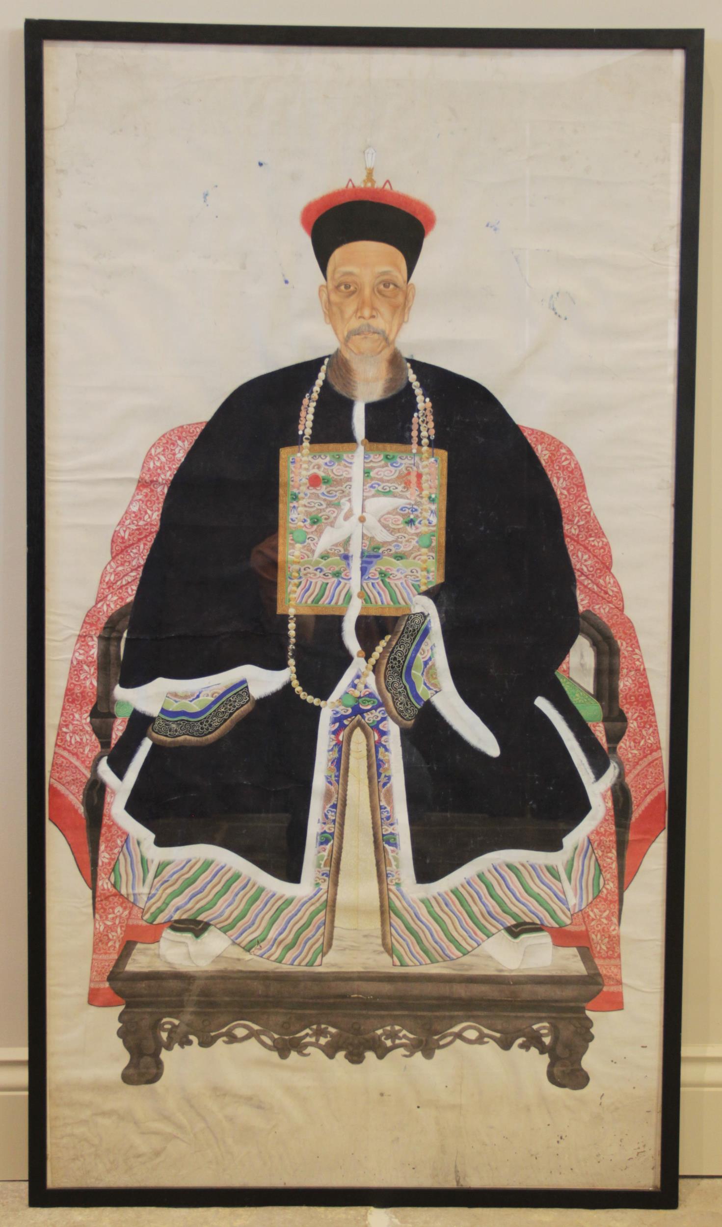 Chinese School (19th century), Gouache on paper, Ancestral Portrait of a 1st Rank Civil Official, - Bild 2 aus 2