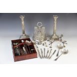 A selection of silver plated tableware, to include: a pair of silver plated Corinthian column