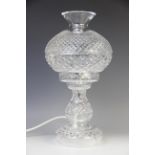 A Waterford crystal lamp base, 20th century, in the form of an oil lamp with hobnail decoration,