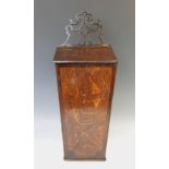 A George III oak and mahogany cross banded candle box, of typical tapering form, with associated