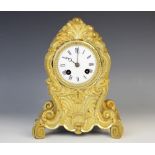 A late 19th century French Japy Freres ormolu mantel clock, the lancet shaped clock case cast in