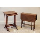 An Edwardian mahogany Sutherland table, the rectangular drop leaf top with satinwood cross banding