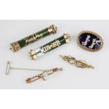 A selection of Victorian and later brooches, to include; a George V 9ct gold seed pearl set bar