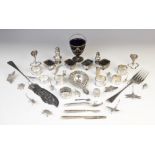 A selection of silver and silver plated ware, to include; four late Victorian silver open salts by