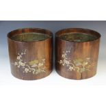A pair of Japanese Shibayama Hibachi, 20th century, of typical cylindrical form with metal lined