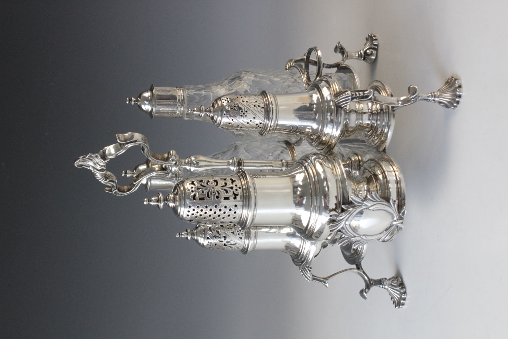 A George III silver cruet stand by Thomas & Jabez Daniell, London 1772, cinquefoil form with central - Image 2 of 14