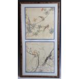 Two Chinese school watercolour on silk paintings, early 20th century, each depicting birds upon