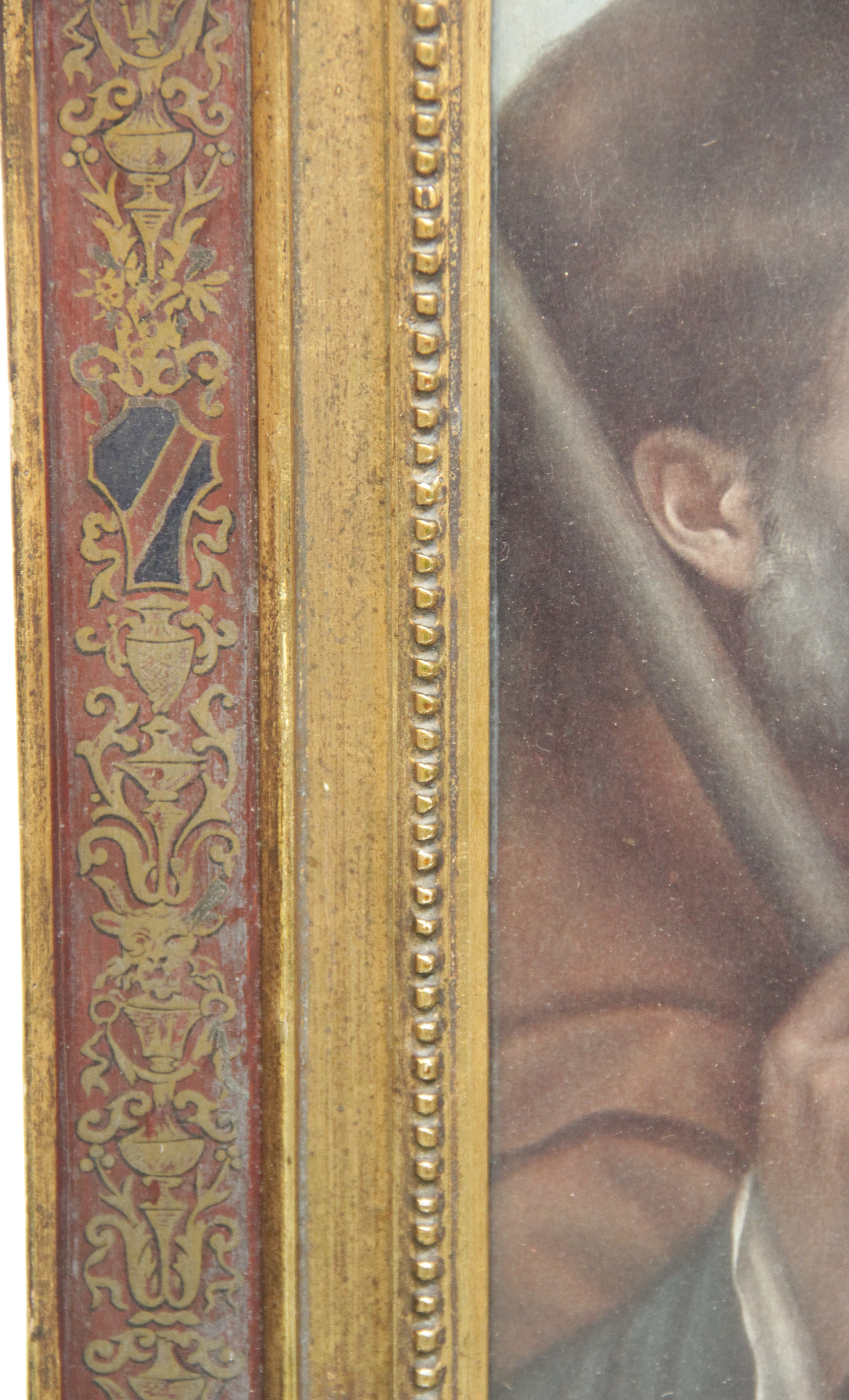 An elaborate painted gesso renaissance style frame, 19th century, the cornice with continuous trompe - Image 9 of 9