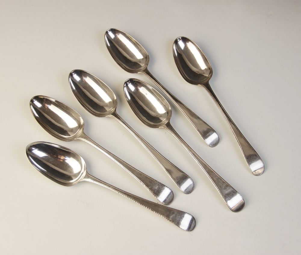 A set of six George III Old English pattern silver tablespoons, William Sumner & Richard Crossley,