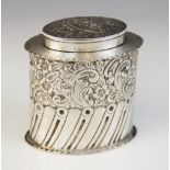 A George V silver tea caddy, William Hutton & Sons, Sheffield 1918, of oval form with waved borders,