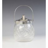 A George V silver mounted cut glass biscuit barrel, Hobson, James & Gilby, Birmingham 1927, of
