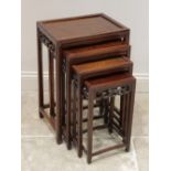 A quartetto of Chinese hardwood tables, mid 20th century, each with a rectangular top above an