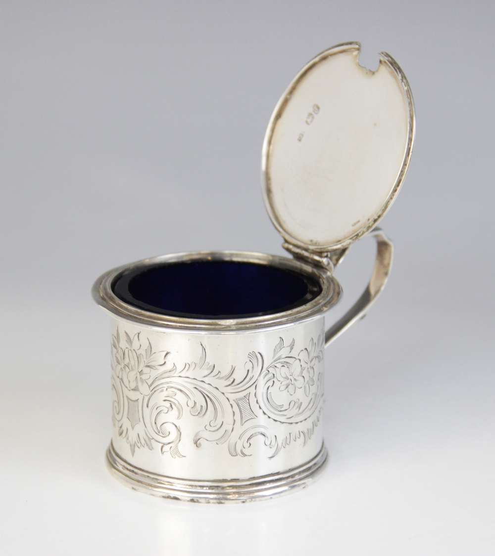 A Victorian silver wet mustard, George John Richards, London 1854, of drum form with scrolling - Image 3 of 3