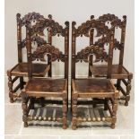 A set of four 17th century style oak and elm Derbyshire chairs, 20th century, each chair with twin