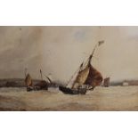 F J Aldridge (British, 1850-1933), Fishing boats in a choppy harbour, Watercolour on paper, Signed