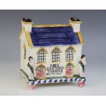 A Yorkshire Pratt ware polychrome documentary money box or bank, mid 19th century, attributed to the