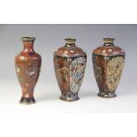 Three Chinese cloisonné and Ginbari vases, late 19th century, comprising; a pair, 15cm high, and a
