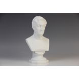 LORD BYRON: An English bisque porcelain bust of Lord Byron, early 19th century, modelled with bare