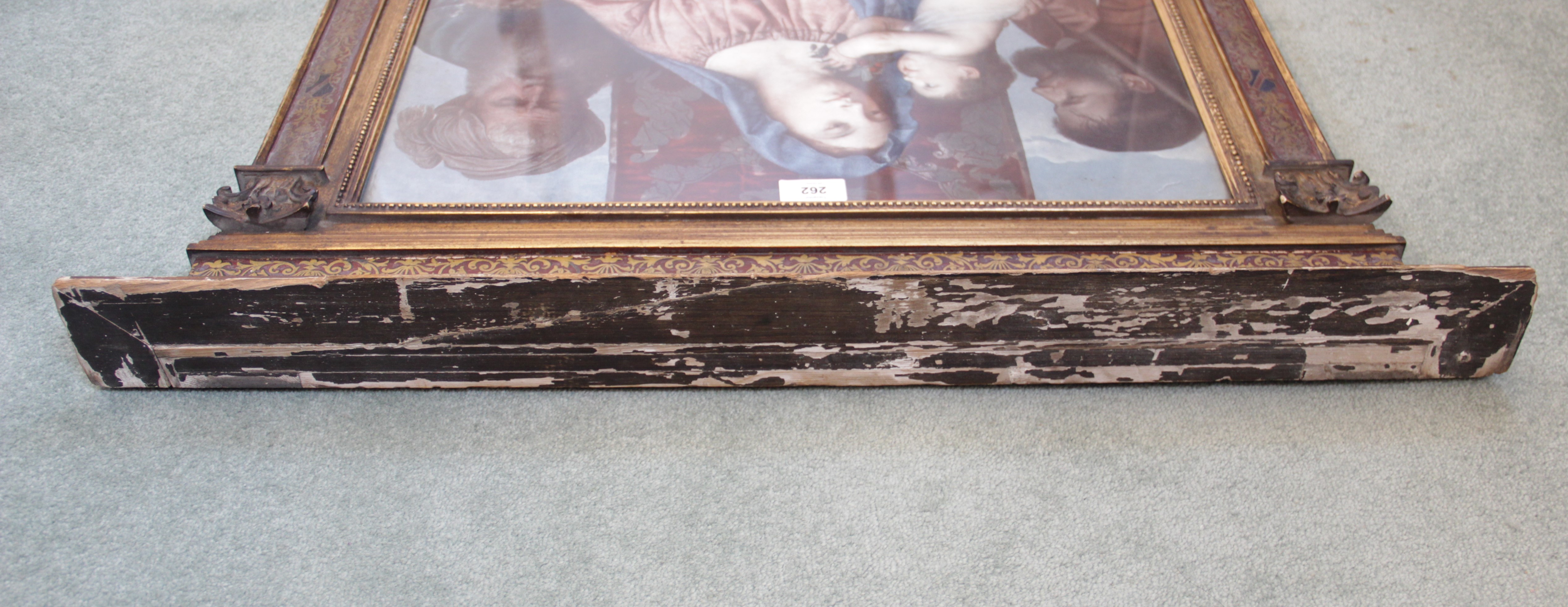 An elaborate painted gesso renaissance style frame, 19th century, the cornice with continuous trompe - Image 4 of 9