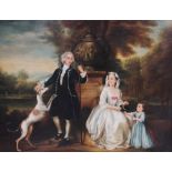 French School (19th century), A family portrait in 18th century dress with a classical urn beyond,