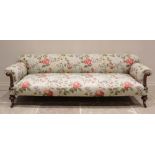 A Victorian Howard type sofa, upholstered in Morris & Co 'Tangley' fabric on an eggshell ground,