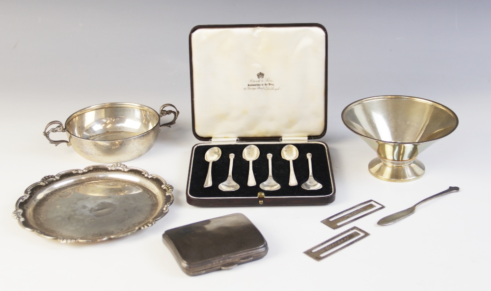 A selection of silver tableware, to include; a George VI silver wine taster, Emile Viner,