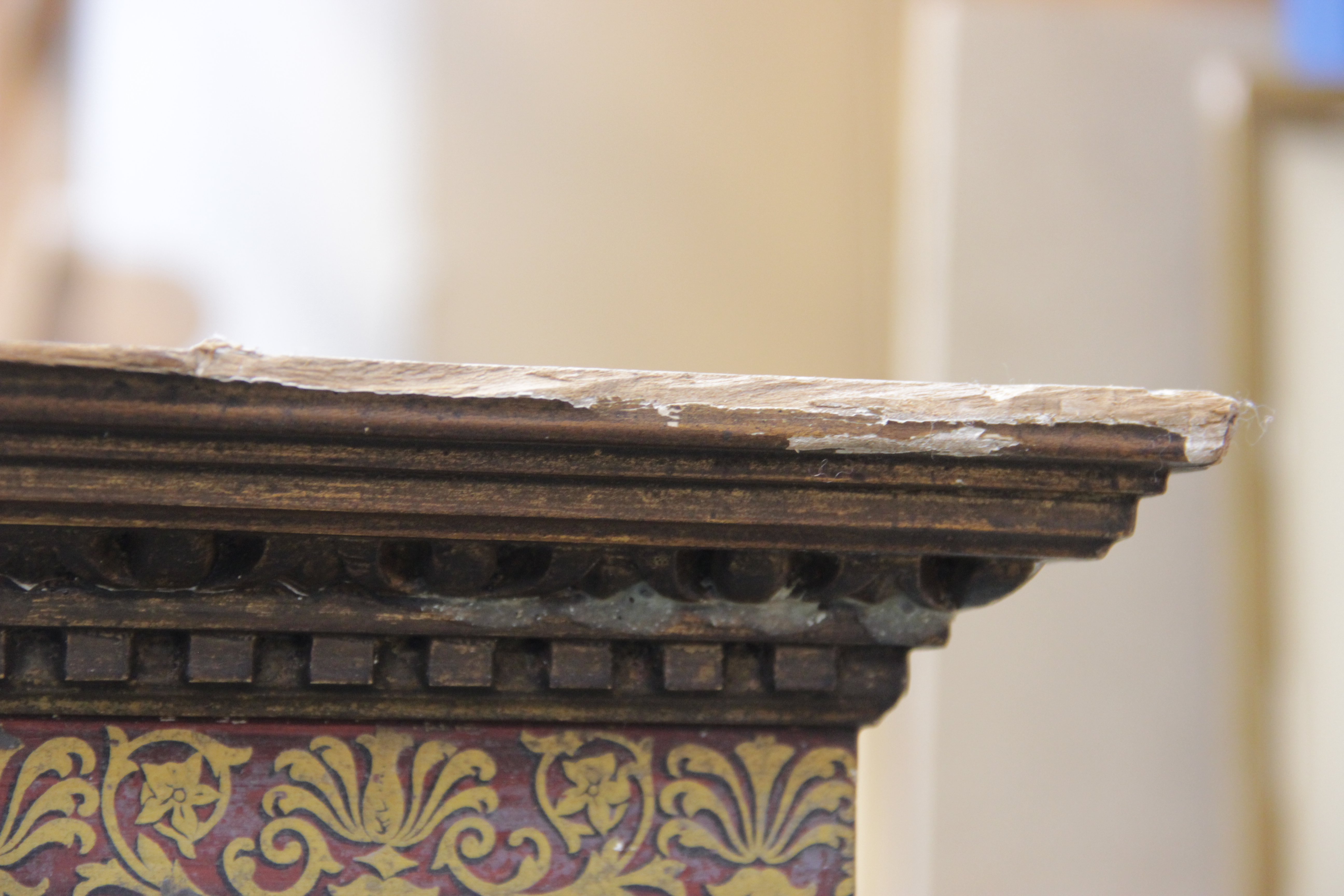 An elaborate painted gesso renaissance style frame, 19th century, the cornice with continuous trompe - Image 8 of 9