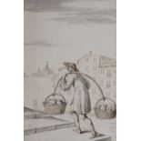 Attributed to Pietro Novelli (Venetian, 1729-1804), A pot seller carrying his wares, Pen and ink