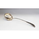 A George IV Scottish fiddle pattern silver ladle, Andrew Wilkie, Edinburgh 1826, monogrammed initial