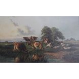 Follower of Thomas Sidney Cooper RA (1803-1902), Cattle watering along a river bank, Oil on