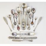A selection of silver and silver coloured cutlery, to include; a Victorian fiddle pattern silver