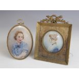 English school (19th century), A tondeau portrait miniature depicting a young lady in profile with